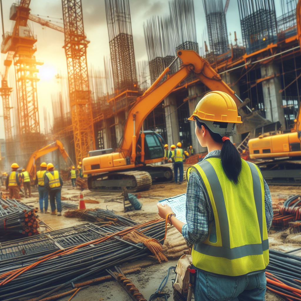 Trabajadores y maquinaria en un sitio de construcción activo, demostrando la implementación de un proyecto financiado. Ideal para entender la práctica de financiación de construcción.